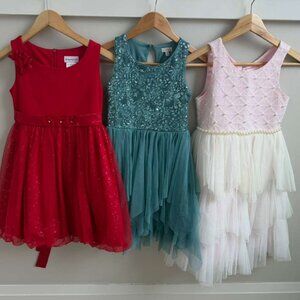 3 American Doll / Princess Dresses for 7-8 years old in Red, Pink/White and Teal